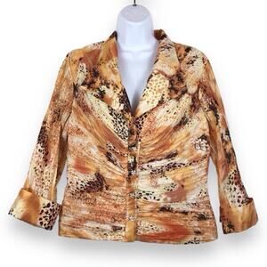 VICTOR COSTA Crinkle Satin Button Up Jacket Top Rhinestone Buttons size 10